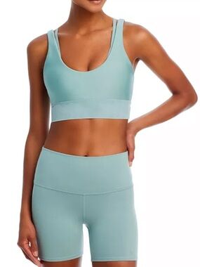 Alo Airlift Aqua Sports Bra & High-Rise Biker Shorts Set